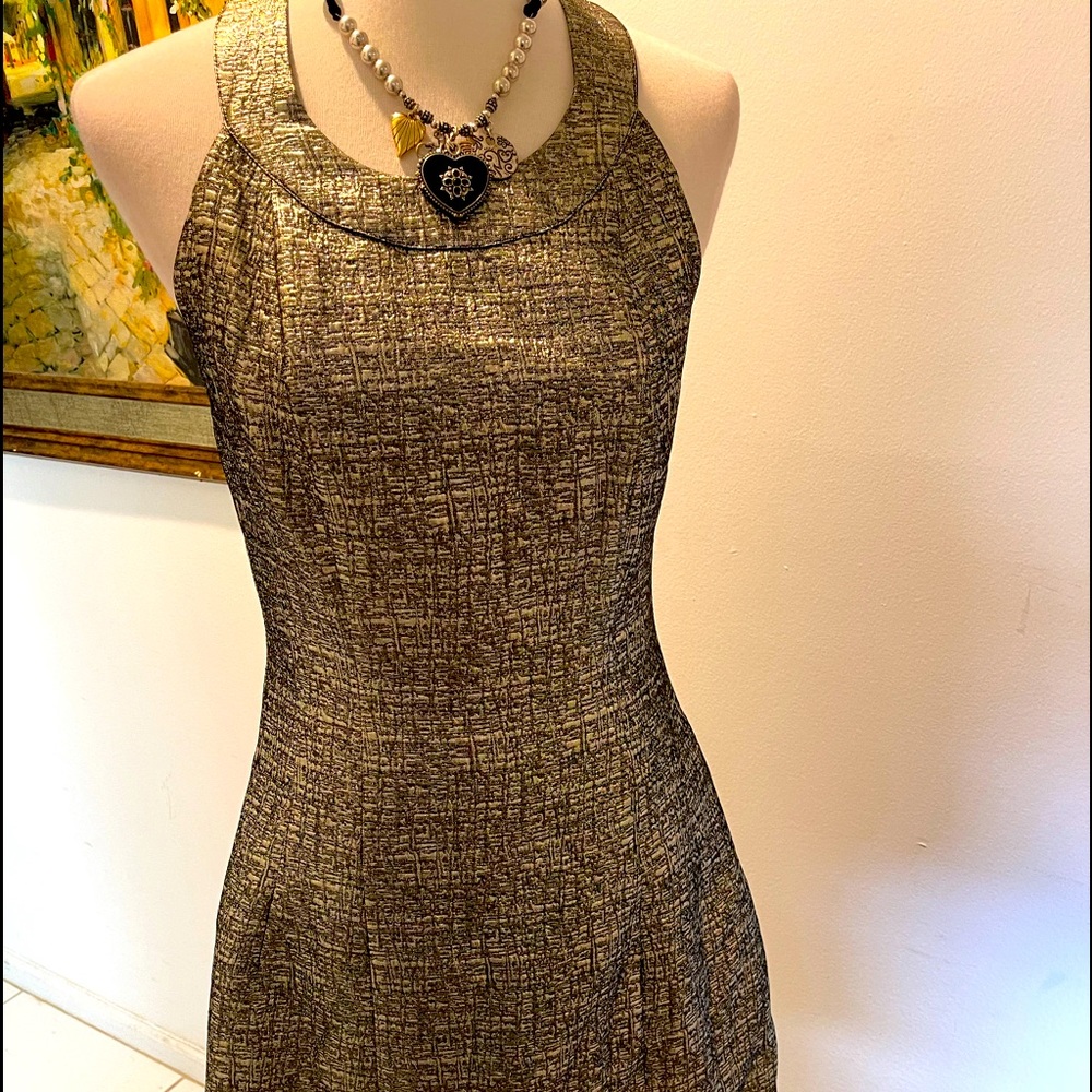 New NY & Co Pewter Metallic Halter A-Line Dress 4